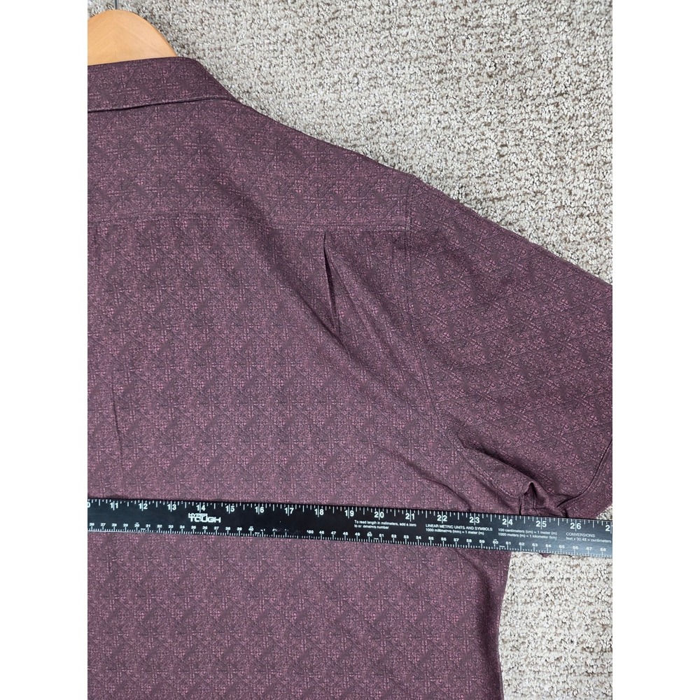 7 Diamonds Athens 4 Way Stretch Short Sleeve Button Down Shirt Mens XL Burgundy - Picture 8 of 9